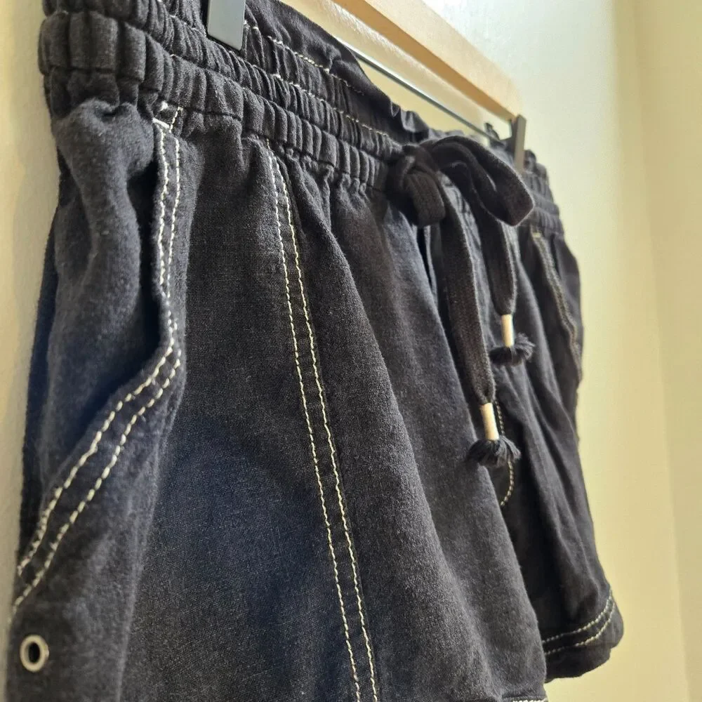 Anthropologie Black Linen Blend Shorts Size L High Rise Bohemian Summer Beach
